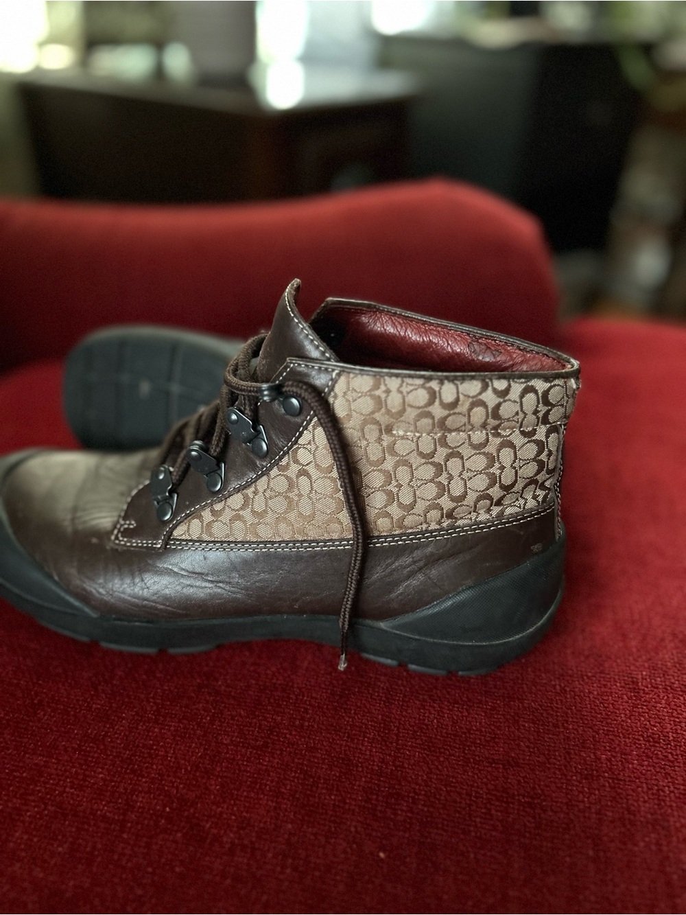 Coach Brown Lace-Up Signature Ankle Boots